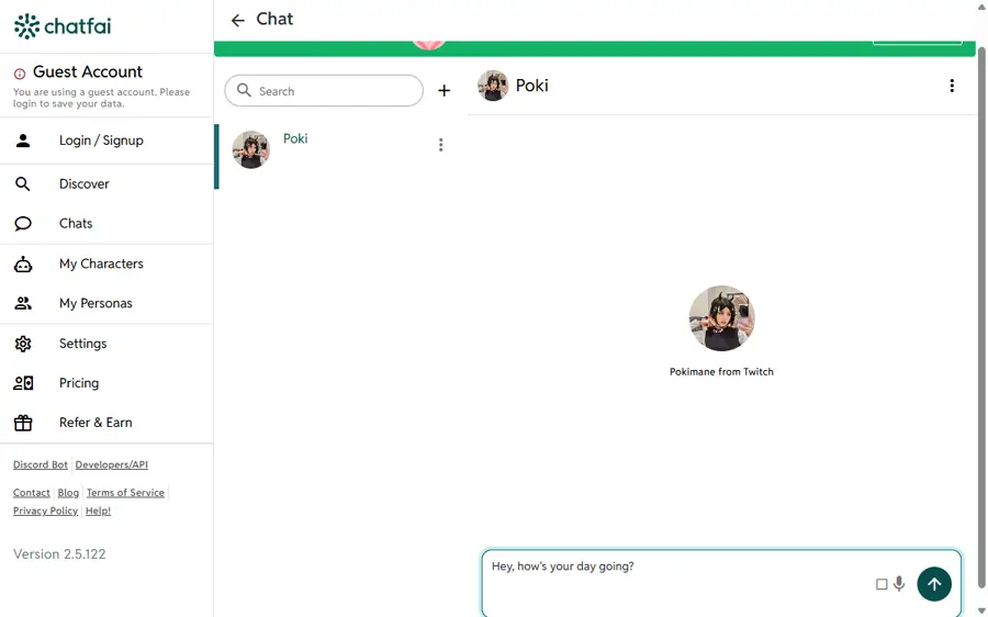 ChatFAI live chat window — captured in a real session