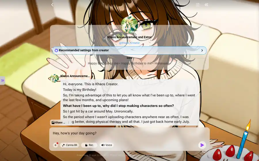 CrushOn AI live chat window — captured in a real session