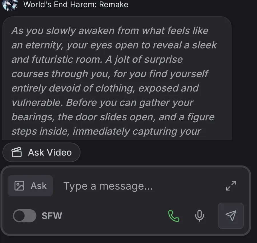 GirlfriendGPT live chat window — captured in a real session