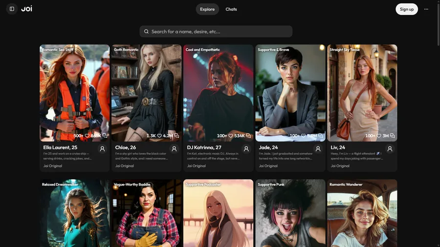 Joi AI app interface screenshot